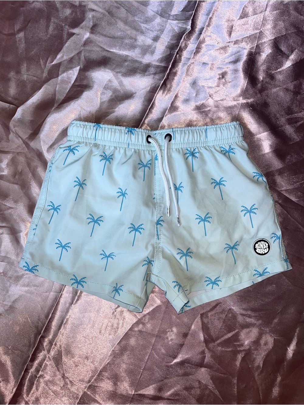 Binky Bro Aqua Palm-Print Swim Trunks with Drawstring Waist
